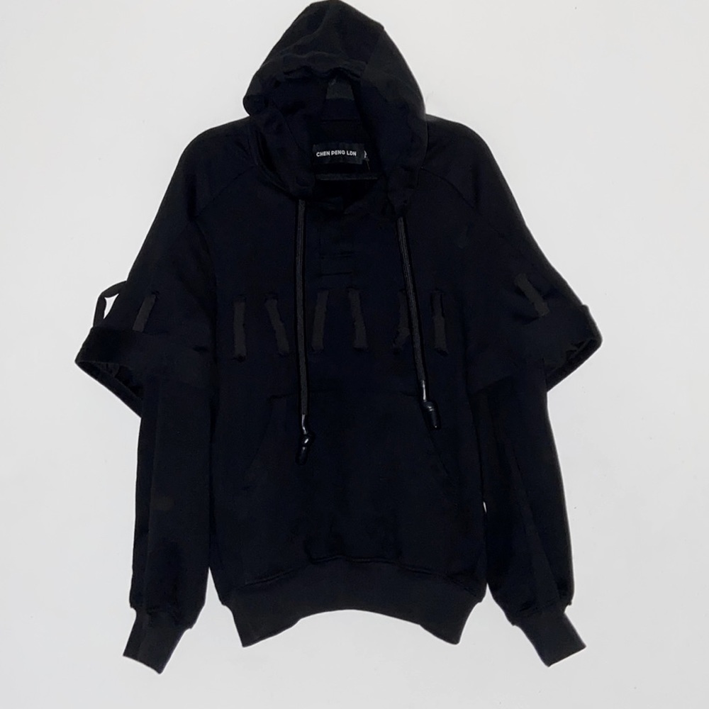 Chen Peng Ldn Black Piercing Rope Hoodie Pullover Sweatshirt Nwt Uni